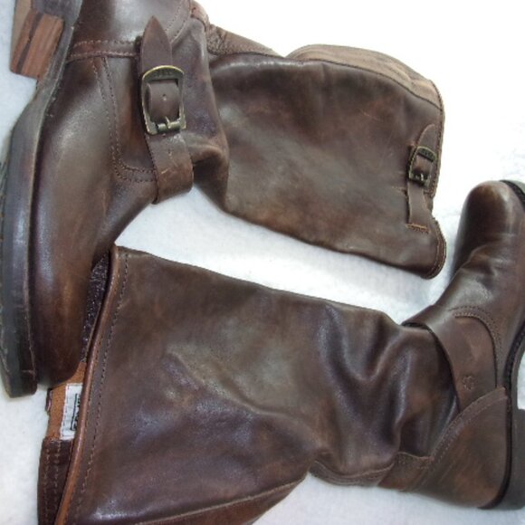 S-131 WOMENS FRYE VERONICA SLOUCH BROWN LEATHER ENGINEER BOOTS - Picture 1 of 16